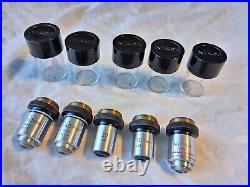 5 x Nikon Microscope Objectives With Original Plastic Cases-Nikon Plan-DLL-Etc
