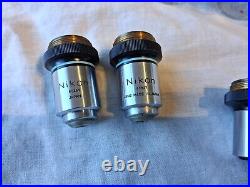 5 x Nikon Microscope Objectives With Original Plastic Cases-Nikon Plan-DLL-Etc