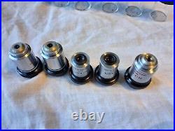 5 x Nikon Microscope Objectives With Original Plastic Cases-Nikon Plan-DLL-Etc