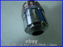 Nikon BD Plan 5X 0.1 210/0 Metal Microscope Objective M26 thread Made in Japan