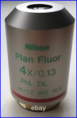 Nikon CFI 4X NA0.13 Plan Fluor phase PhL DL microscope objective MRH20045