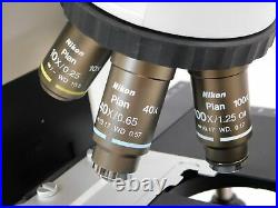 Nikon Eclipse E400 Microscope with 4X 10X 40X 100X Plan Objectives (great shape)