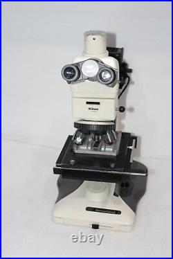 Nikon OPTIPHOT-100 Microscope & Objective CF Plan 5x, 10x, 20x, CFWN10x/20 Tested