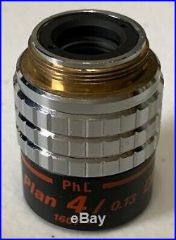 Nikon PhL Plan 4 / 0.13 DL160 / -, 4X Phase Contrast Microscope Objective