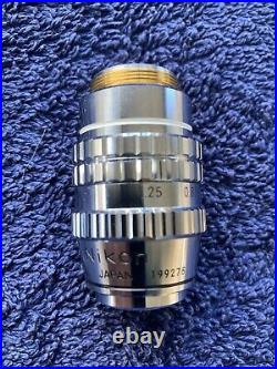 Nikon Plan 100 1.25 Oil 160/0.17 Microscope Objective Lens