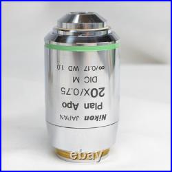 Nikon Plan Apo 20 0.75 Dic M / 0.17 Wd 1.0 Microscope Objective Lens Uncleaned U