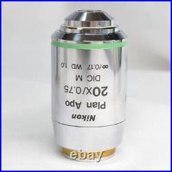 Nikon Plan Apo 20 0.75 Dic M / 0.17 Wd 1.0 Microscope Objective Lenscleaned Main