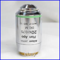 Nikon Plan Apo 20 0.75 Dic M / 0.17 Wd 1.0 Microscope Objective Lenscleaned Main