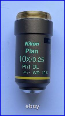 Nikon plan 10x / 0.25, infinity, Ph1 DL phase contrast microscope objective