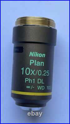 Nikon plan 10x / 0.25, infinity, Ph1 DL phase contrast microscope objective