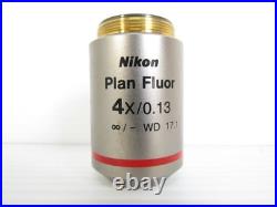 Nikon plan fluor 4x/0.13 Infinite/- WD 17.1 Objective Lens Microscope Rare