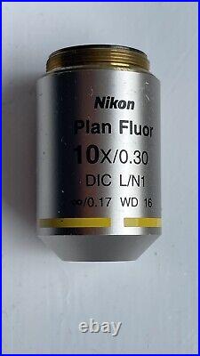 Nikon plan fluor microscope objective 10x / 0.30, DIC L/N1, infinity / 0.17