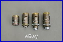 Set of New Nikon Plan 4x 10x 40x 100x Microscope Objectives (21990-1 E12)