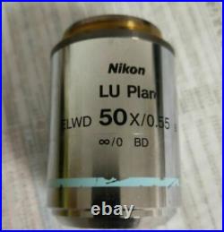 Used and test NIKON LU Plan 50X/0.55 ELWD Microscope Objective Lens